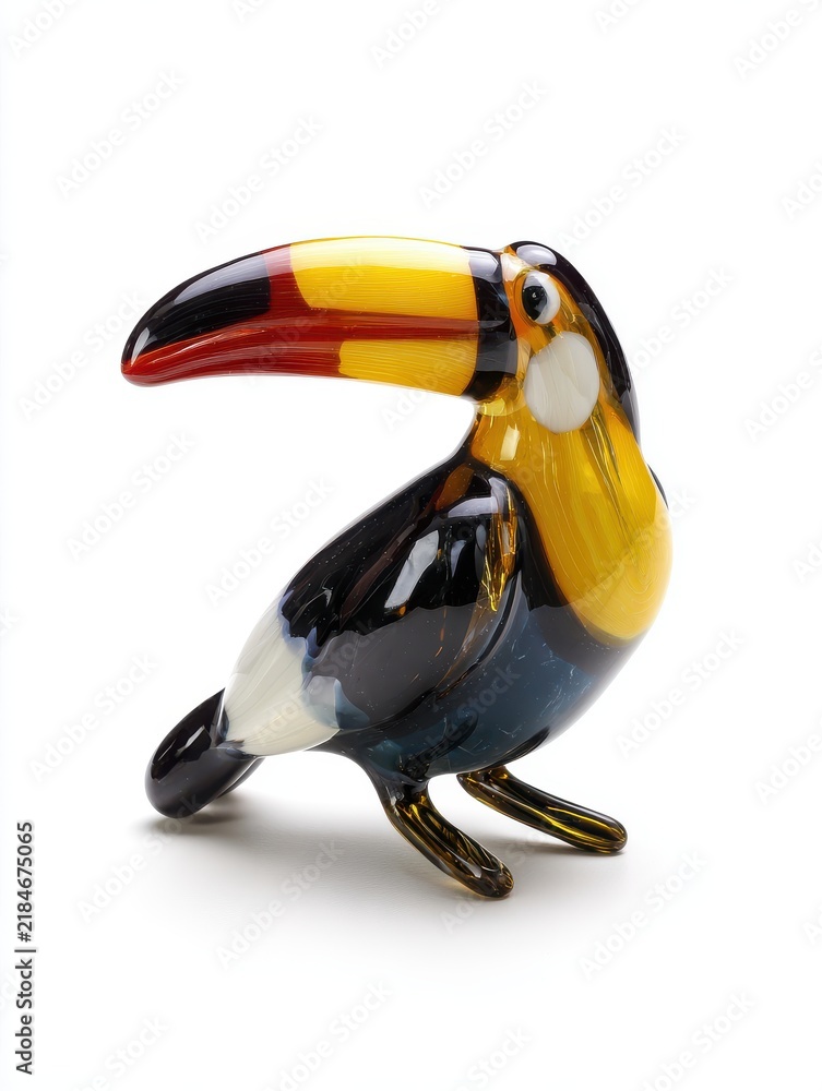 Obraz premium Small Glass Toucan Figurine With Bright Yellow And Black Details Isolated On White Background