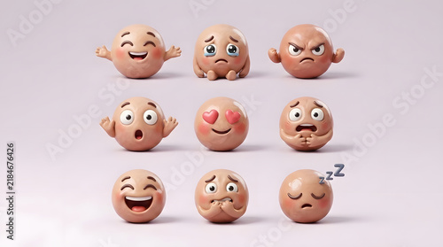 Cute 3D Clay Character Emotion Set