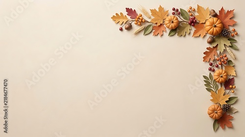 Autumn corner border made of leaves and small pumpkins with pumpkins seasonal thanksgiving decoration botanical background backdrop