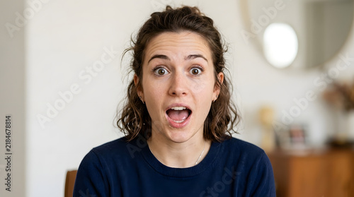 Surprised amazed young woman portrait
