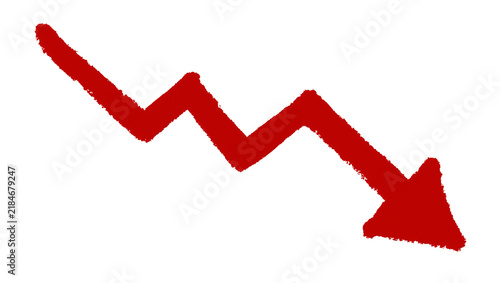Foto Red jagged downward trending arrow, isolated on transparent background