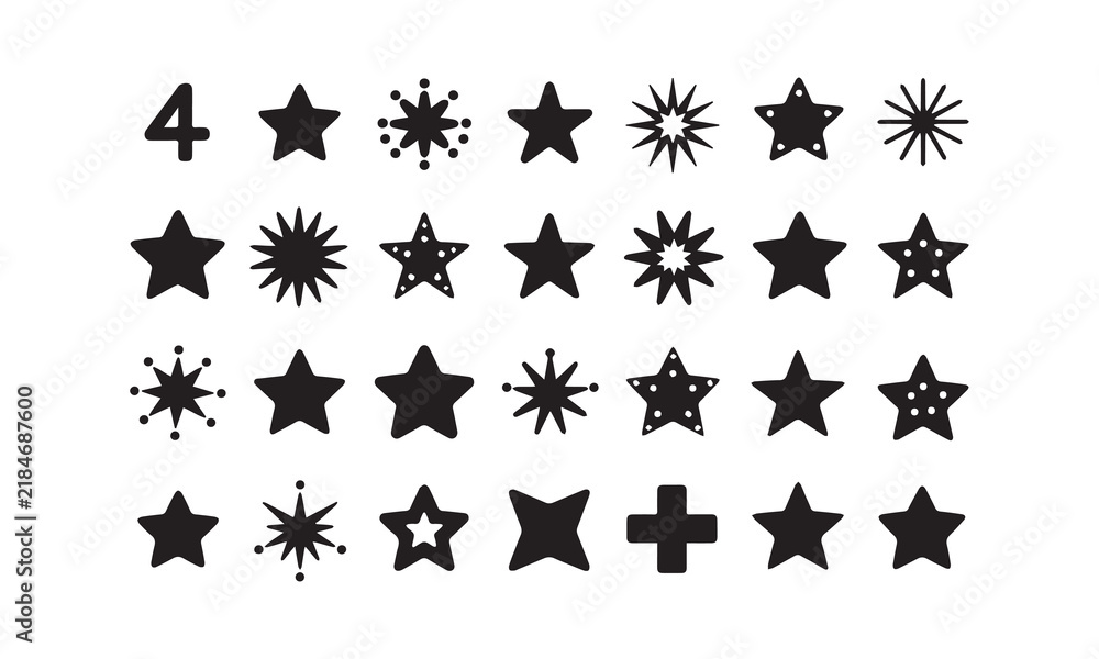 Fototapeta premium Star Silhouette Icon Set Black Vector Illustration Elements For Graphic Design.