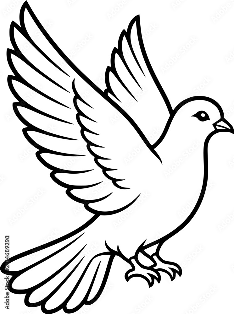 Fototapeta premium Dove illustration icon in line art style, coloring page for kids