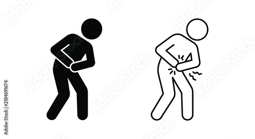 Bild auf Leinwand Person clutching stomach in pain black and white line silhouette ache anatomy bo