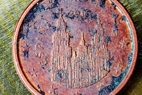 Bild auf Leinwand Macro detail of a 2016 Spanish one cent coin