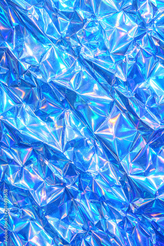 crinkled shimmering blue foil background