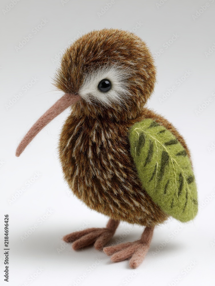 Obraz premium Small Sparkling Kiwi Bird Figurine Isolated On A Soft White Background