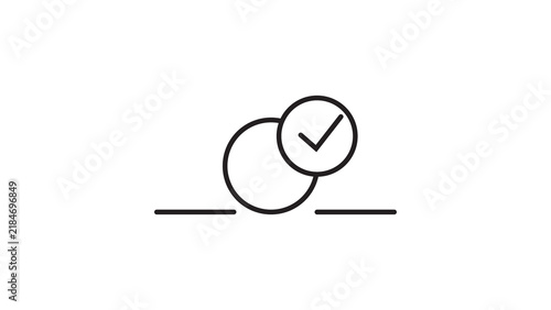 Minimalist black line circle icon with check mark symbol representing successful process.