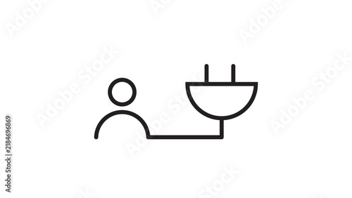 Person figure connected to electric power plug symbol showing energy and human potential.