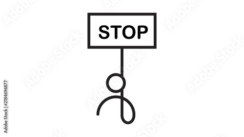 Abstract figure holding stop sign board representing caution and restriction procedures.