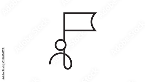 Minimalist black linear icon of person holding flag representing professional achievement.