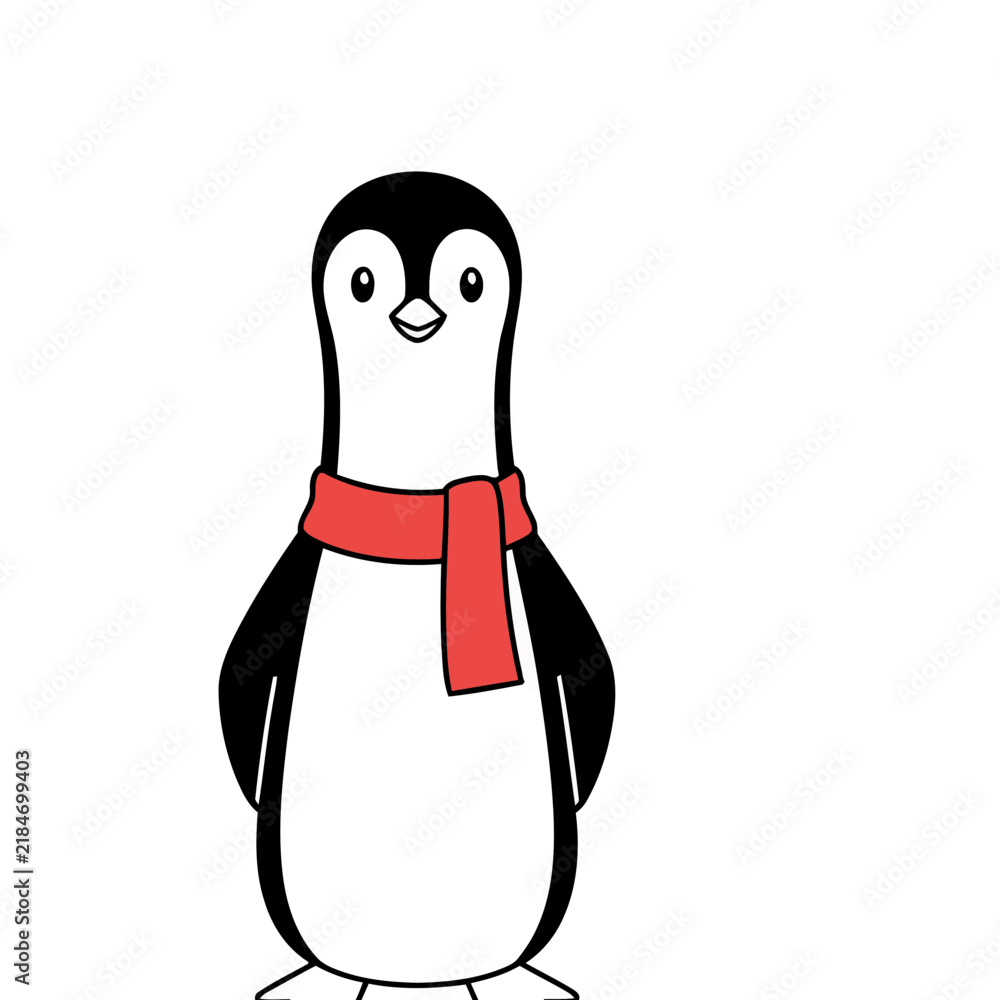 Fototapeta premium Cartoon Penguin Wearing a Red Scarf