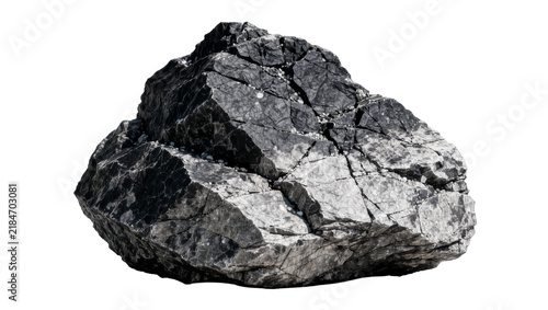 Fotografía Jagged dark grey igneous rock with rough texture, isolated on transparent backgr