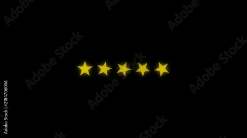 Five yellow stars glowing on a black background animation