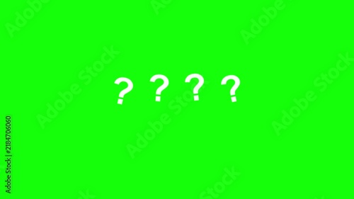 Four white question mark symbols on a vibrant green chroma key background