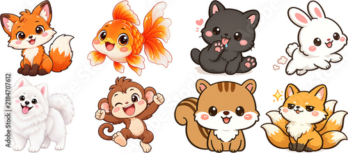 Cute Animals Vector Sticker Collection Set