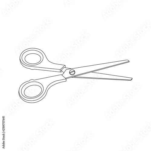 Line art illustration of open scissors on a white background.