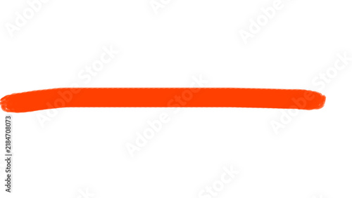 Vibrant orange paint stroke on white background, thick acrylic brush stroke, horizontal textured paint smear for artistic design elements