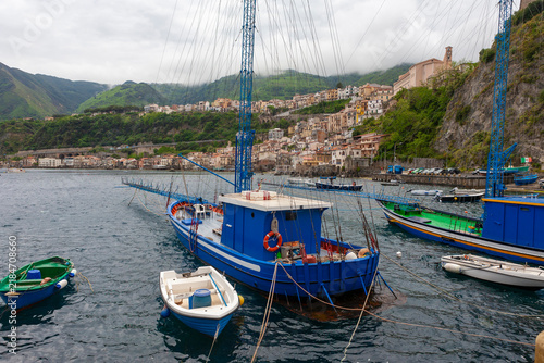 Obraz na plátně The little harbour of Scilla, Calabria, Italy, with two swordfishing boats (pass