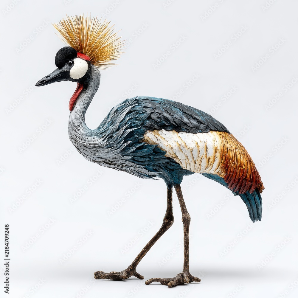 Fototapeta premium Stunning Grey Crowned Crane Standing Isolated Against A Clean Neutral Studio Background Light Setting