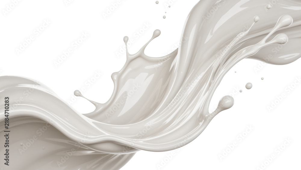 Fototapeta premium Dynamic white milk splash with droplets, isolated on transparent background
