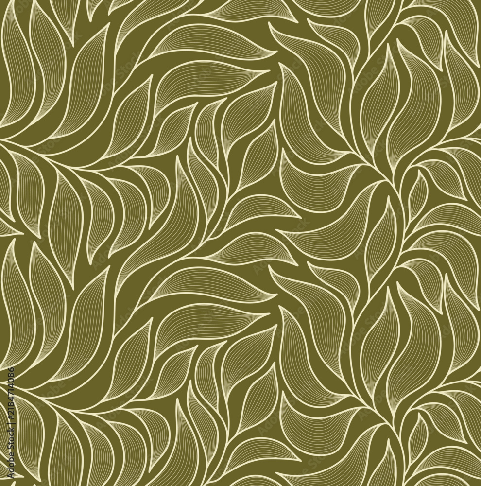 Obraz premium Hand drawn tropical line leaf seamless pattern. 