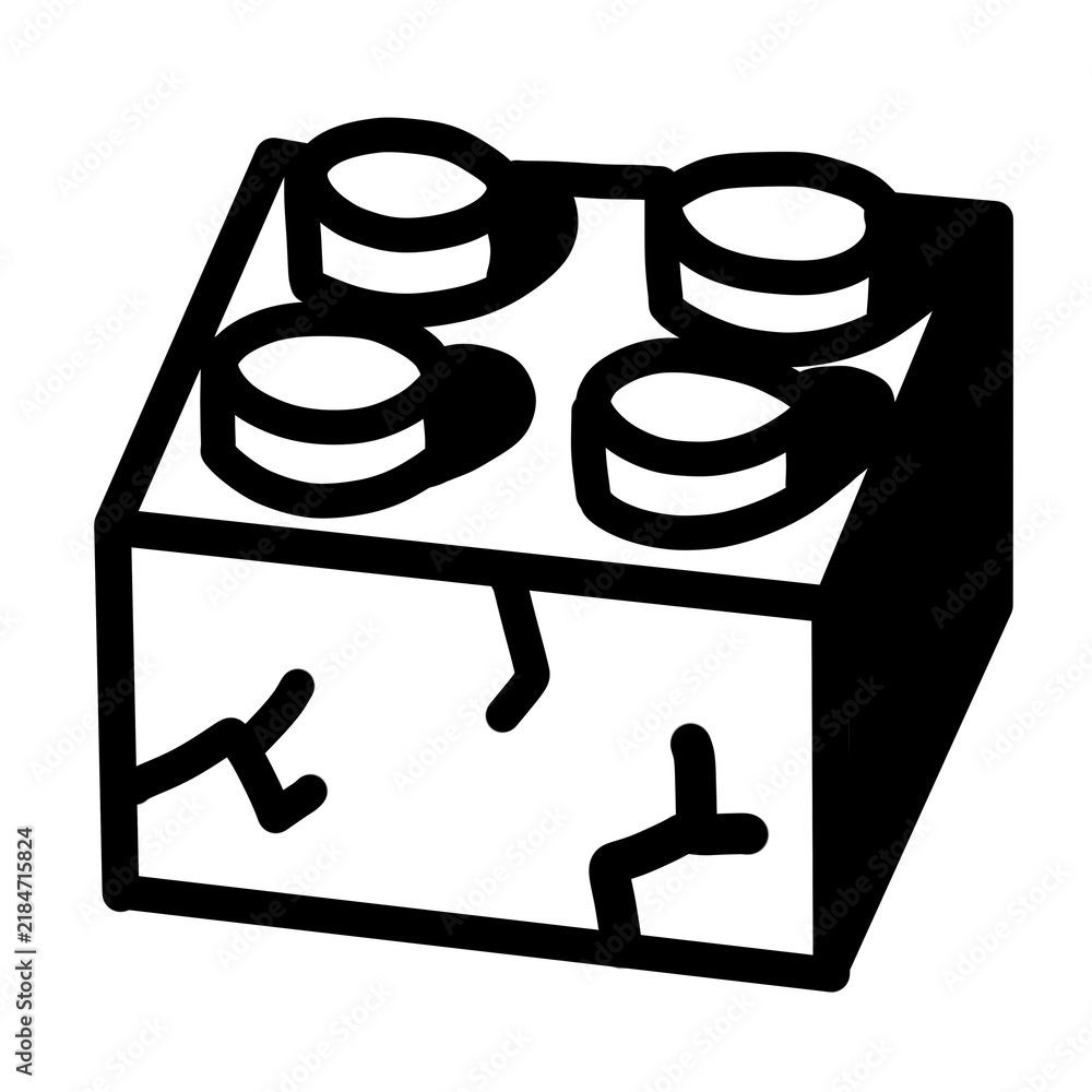Obraz premium Box with four lego-style brick pieces peeking out, bold black line art illustration