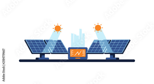 Solar Panels with Smart Monitoring System Vector Illustration