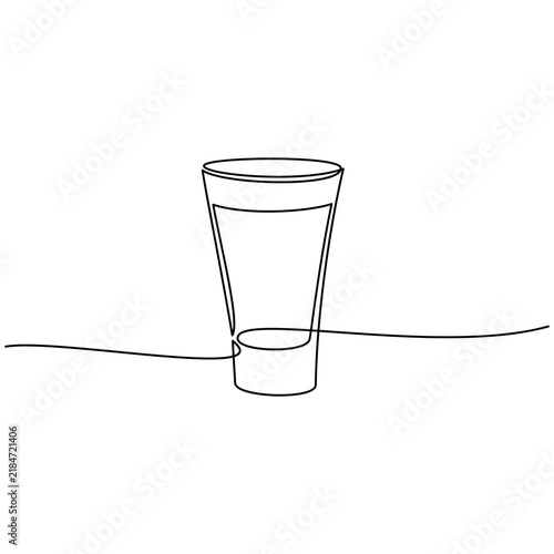 Hand drawn vodka glass. Brandy line continuous drawing. Bourbon drink vector illustration. Whiskey  bar print, linear silhouette. Minimal pub wall art poster, banner, card, brochure, menu, logo, sketc