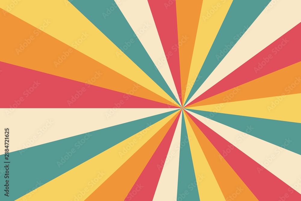 Obraz premium Groovy retro retro sunburst background, hot retro 70s psychedelic wavy abstract wallpaper with copy space