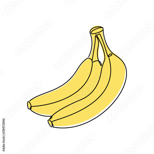 Bunch of bananas vector. One line continuous illustration. Minimal linear silhouette. Hand drawn fruit icon. Food print, banner, card, poster, doodle logo, sign, symbol, minimal cartoon sketch. 