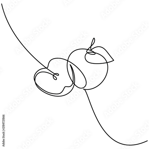 Abstract hand drawn apples vector. One line continuous illustration. Minimal linear silhouette. Fruit icon. Food print, banner, card, poster, doodle logo, sign, symbol, minimal cartoon sketch. 