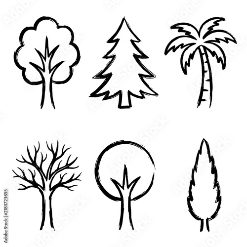Tree Icon Symbol Set with Brush Outline
