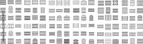 A collection of various window designs, presented as architectural blueprints and graphic elements, showcasing diverse patterns and styles for building facades.
