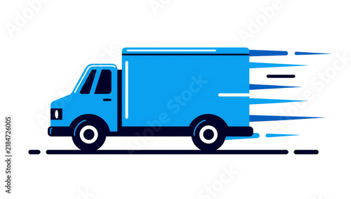 Cuadro en lienzo Blue delivery truck with motion lines, isolated on transparent background