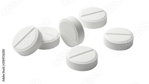 Canvastavla Several white round pills with score lines, isolated on transparent background