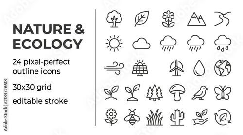 Nature and Ecology Icons A Collection of 24 Pixel-Perfect Outline Graphics for Your Design Projects