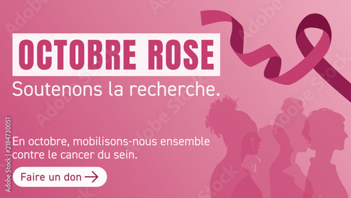 Принти на полотні Affiche Octobre Rose en français pour soutenir la recherche contre le cancer du sein