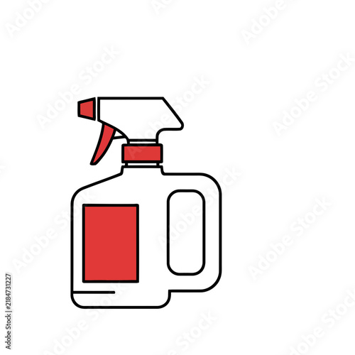 Spray bottle with red label and handle