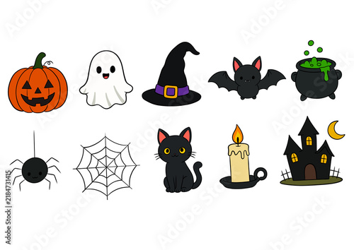 Cute Halloween Icons Collection Colorful Cartoon Illustration