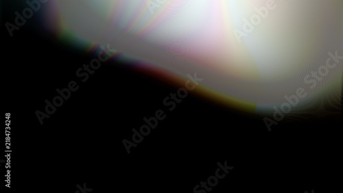 Photography Lens flare light effect on dark black background with rainbow chromatic aberrati