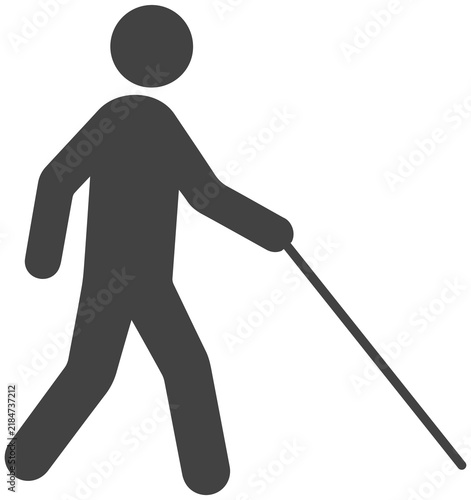 Charcoal blind person walking with cane silhouette icon isolated on transparent PNG background