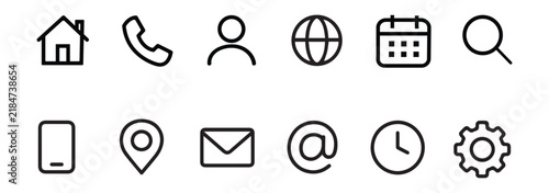 Minimalist vector graphic set featuring essential website interface navigation line icons