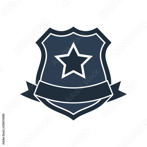 Police Badge Star Emblem Icon With Decorative Ribbon For Law Enforcement Security Authority And Protection