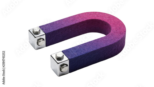 Fotografie U-shaped magnet with gradient purple and pink colors metal caps, isolated on tra