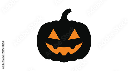 A carved pumpkin silhouette with triangular eyes and a grinning mouth on transparent background