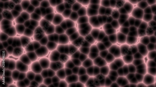 Pink microscopic cellular network animation on a black background.