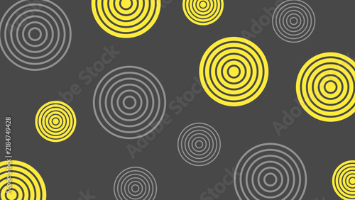Abstract graphic background featuring a vibrant pattern of yellow and grey concentric circles for modern digital design and geometric art surface projects