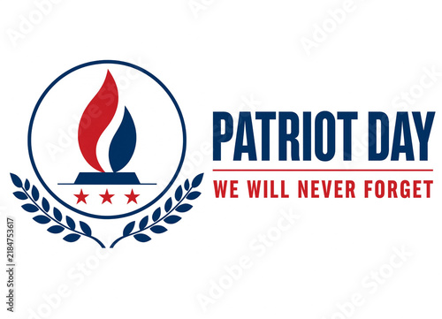 Patriot Day commemorative graphic design with flame and laurel wreath