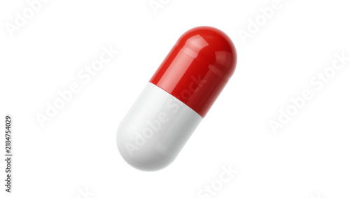Foto Red and white capsule pharmaceutical medicine, isolated on transparent backgroun
